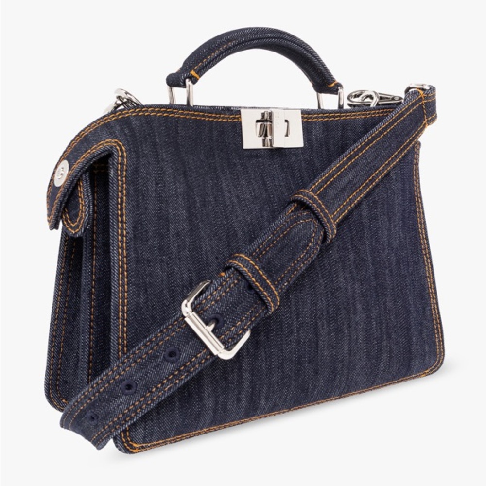 FENDI Peekaboo Iseeu Mini Denim Tote Bag In Blue